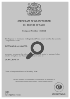 You will receive a “Certiﬁcate of Incorporation on Change of Name”․ This certificate confirms the company’s old company, the new name, the date the change occurred, the company’s registration number, the jurisdiction of the company has was registered in, and the act under on which it was incorporated․ Changing of the name if you’ve already formed of your limited company: 1․ Prepare and filing of the “NM01” document․ 2․ Minutes required to make the change․ 3․ Resolution will to be required to make the change․ 4․ Get a digital or printed copy of the name change certificate․