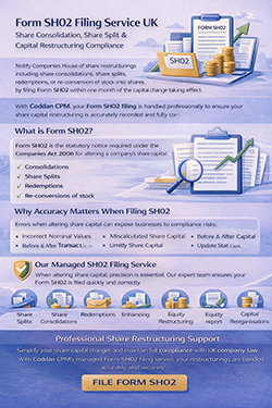 Flyer promoting the SH02 filing service in the UK, featuring contact details and service highlights. Informative flyer for the UK SH02 filing service, showcasing key features and contact information.